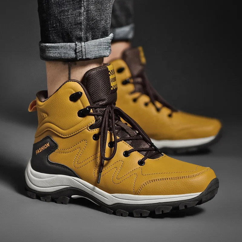 

desert boots yellow heets Hiking Shoes Men Winter Mountain Climbing Trekking Boots Top Quality Outdoor Fashion Casual Snow Boots, Black/brown