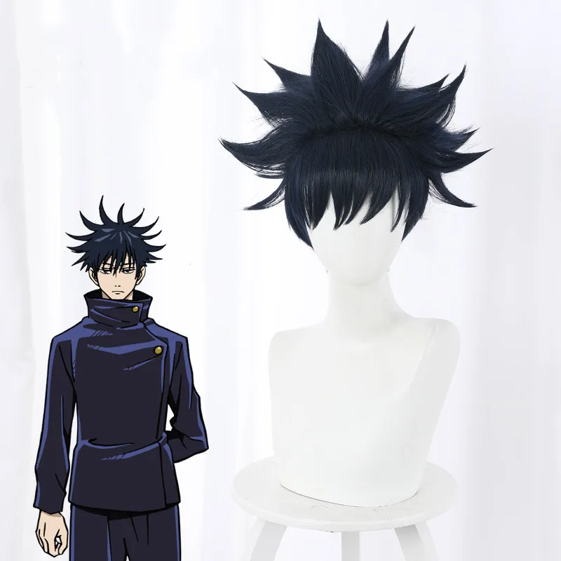 Wholesale Fushiguro Megumi Wig Cosplay 35cm Short Navy Blue Jujutsu Kaisen Anime Peluca Synthetic Halloween Hair Wig