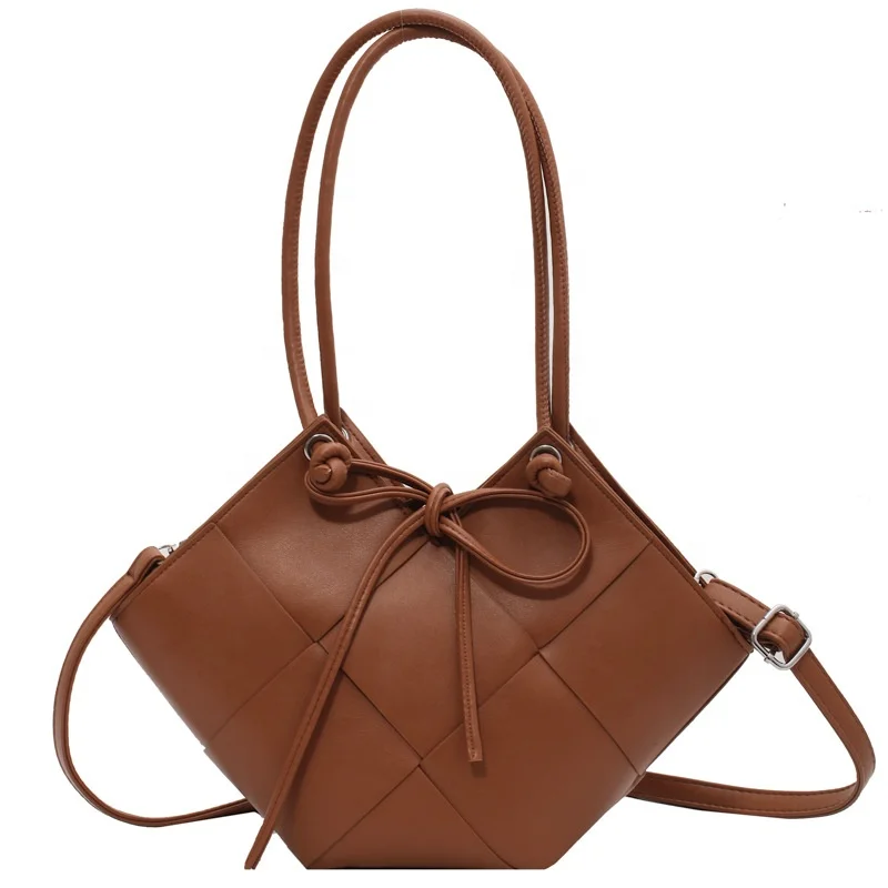 

2021 Woven Pattern Candy PU Big Bags Cross Shoulder Women Large Bag and Purses Shopping Ladies 2 in 1 Handbag