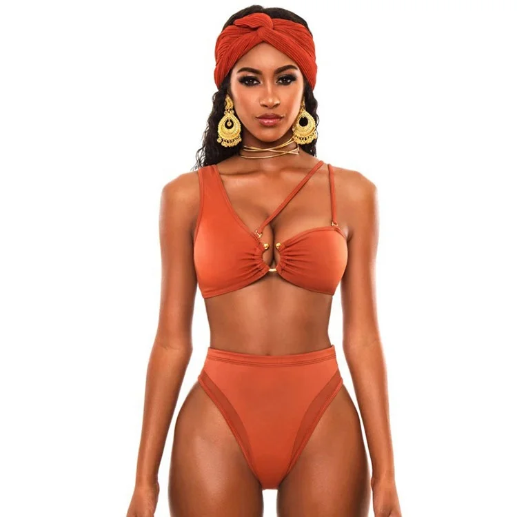 

2021 Latest Design High Waist Printed Bathing Suit Custom Two Piece Bikini, As pitures/customized colors