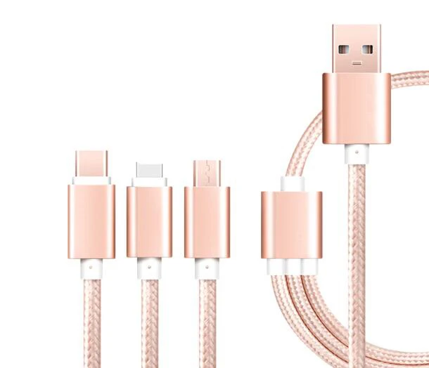 hot sale 3in1 nylon metal data cable for iphone micro android phone type c