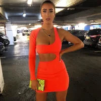 

2020 Bodycon hollow out design dress for women New arrival long sleeve sexy girl dresses dropshipping club neon dresses
