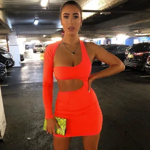 2020 Bodycon hollow out design dress for women New arrival long sleeve sexy girl dresses dropshipping club neon dresses 2