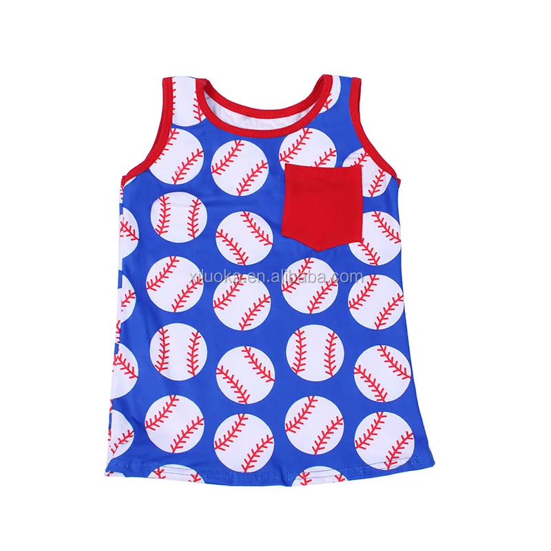 

Summer New Sleeveless Kids Clothes Baseball Print Child Tank Top With Red Pocket, Picture