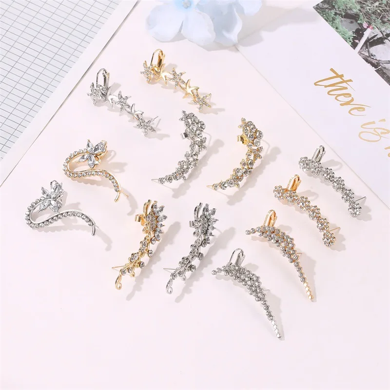 

AAA22 New Rhinestones Women Earrings Ear Cuff Fashion jewelry gifts Wrap Earrings Butterfly Flowers Diamond Ear Clips