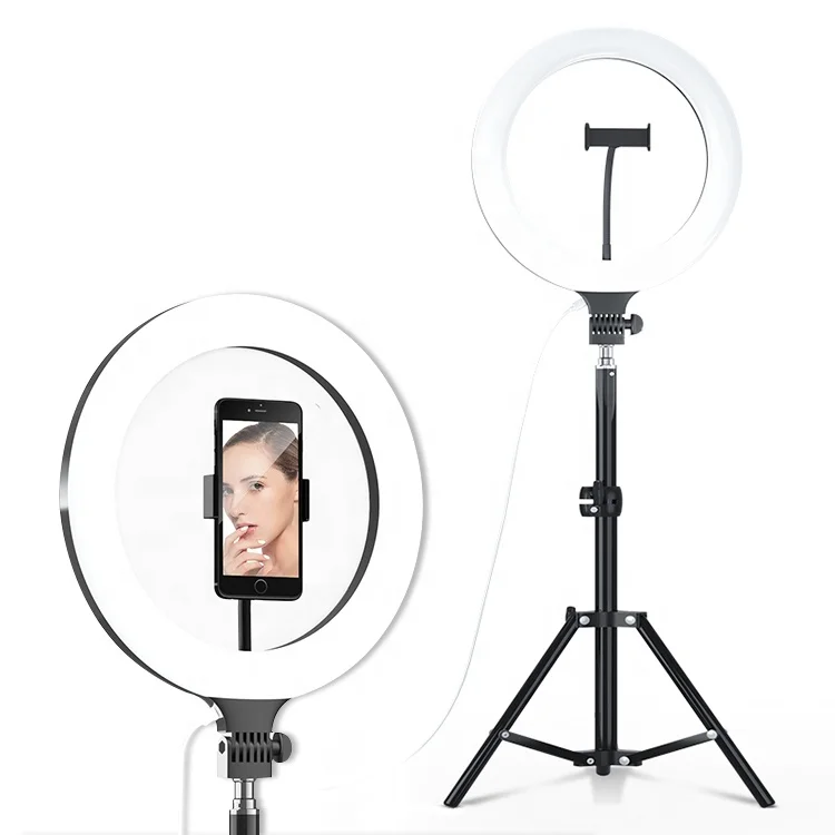 

10 Inches With Tripod Stand Cell Phone Holder Makeup Selfie LED Circle Lamp Light Ring, Black