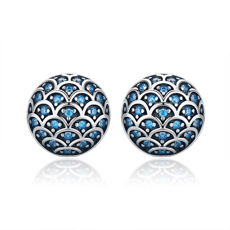 

Personalized Fashion s925 Sterling Silver Earrings CZ Blue Round Retro Zircon Inlayed Stud Earrings