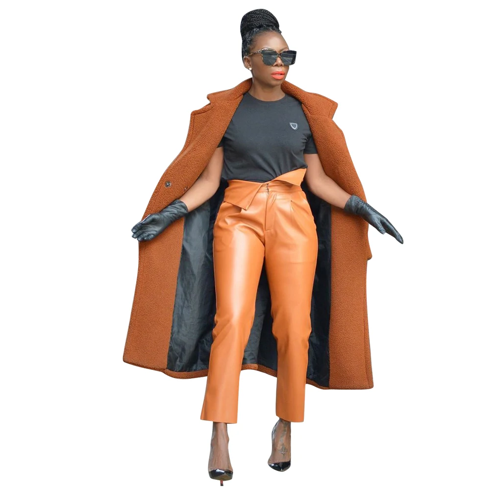 

YD-D8394 2020 hot selling autumn ladies fashion winter brown pants leather women