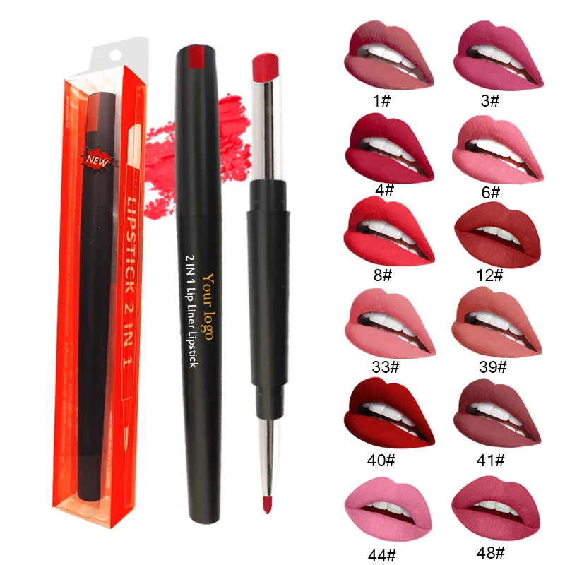 

12 colors High Pigment 2 IN 1 Lip Liner Custom Cruelty free matte Lipstick