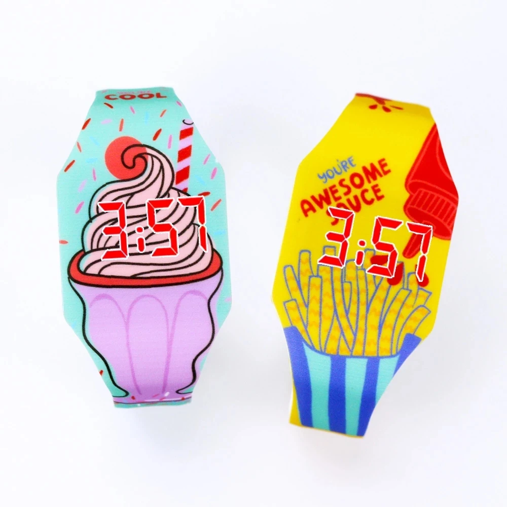 

New luxury Food Pattern Luminous Child Watches For Girl Kids Student Electronic Watch Clock Reloj Infantil ice cream LED Watch, Red, blue, green,yellow,purple,white,black,etc.