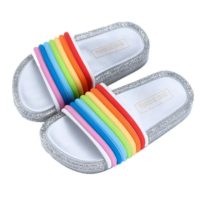 

Wholesale ready to ship new baby boy child flash lighted rainbow slipper cheap soft pvc jelly princess kids slipper LED, Optional