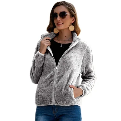 

2020 Winter and Autumn Furry Fluffy Comfortable Long Sleeves Zipper Closure Windproof Women Winter Coats