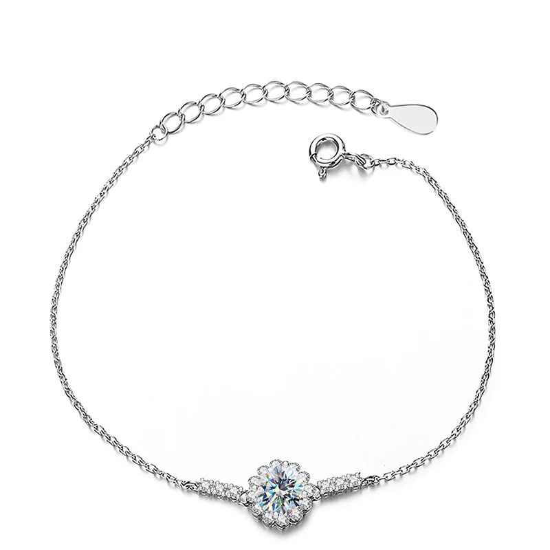 

GRA Certified VVS D color 1CT 6.5mm Moissanite Diamond Flower Bud Bracelet for Women 925 Sterling Silver Fashion Luxury Jewelry