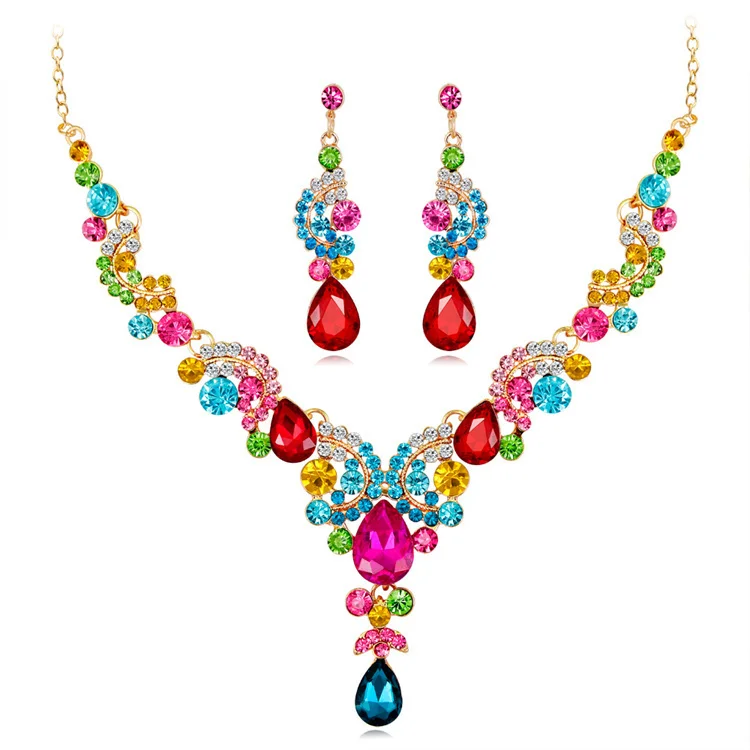 

Fashion High-end Crystal Necklace Earrings Jewelry Set Bridal Fine Gemstone Women Jewellery Set, Shown