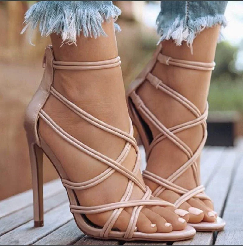 

Women's Shoes Fish Mouth Hollow Cross-strap High-heel Sandals 43 Large