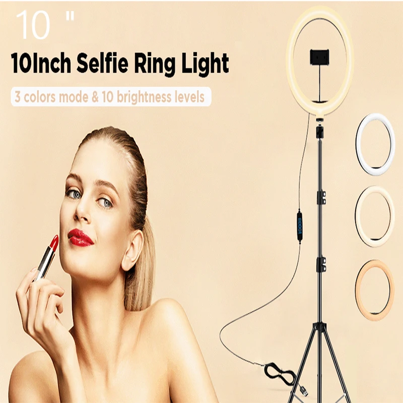 

Factory Supply10inch/26cm phone holder video light with 1.7M tripod stand Outdoor live broadcast
