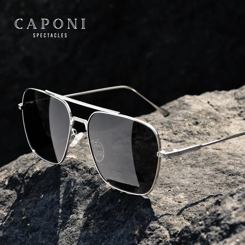 

CAPONI Square Sunglasses Men Polarized Photochromic Fashion Men's Sun Glasses For Driving Anti-glare UV Shades For Men BS8051, 3 colors