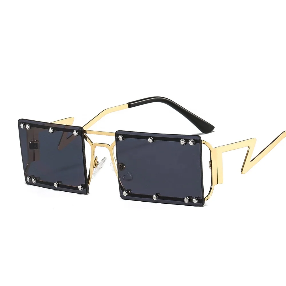 

MOCOO metal rivet rimless shades sunglasses 2021 vintage rectangle sunglasses personality small frame eyewear women and men, As you see