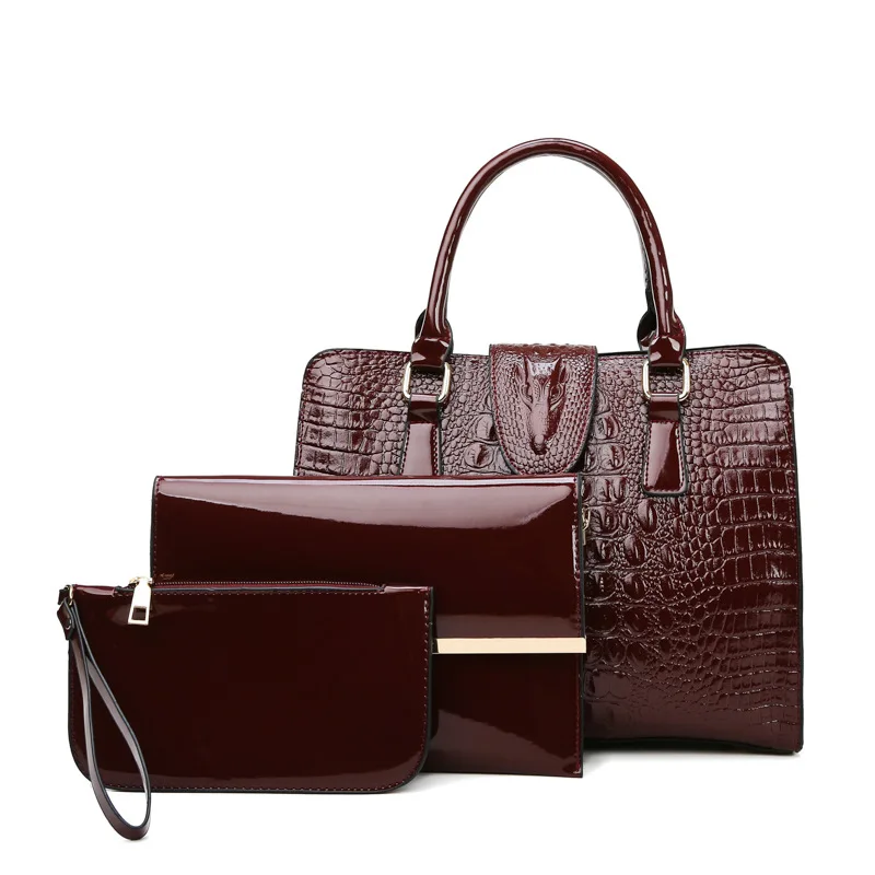 

Fashionable and high quality female bag croc grain atmosphere 3 pieces set shoulder bag fashion latest ladies handbags