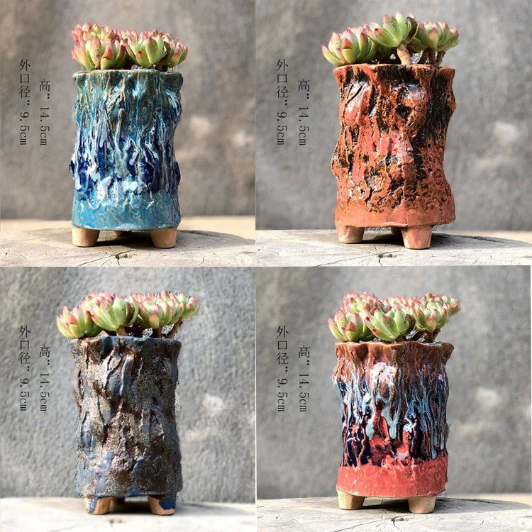 

Retro ceramic flowerpot creative coarse pottery fleshy flower pot large tree grain porcelain crafts garden planter ornaments