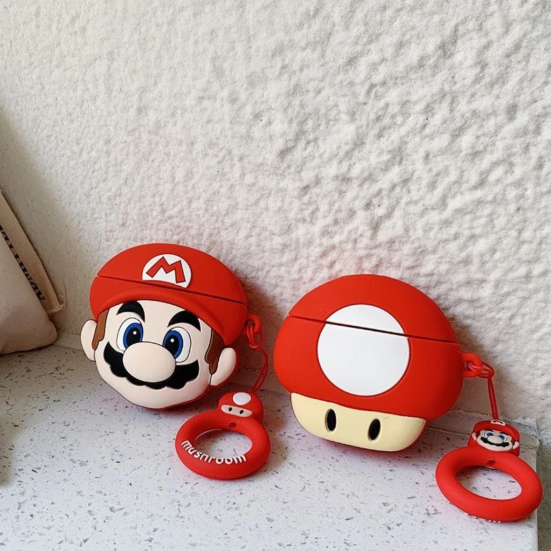

Free Shipping Cute Soft Funny Earphone Cases Protective Cover Mushroom 3D Super Mario Game Cartoon Case for AirPods Pro 1 2 3, Red