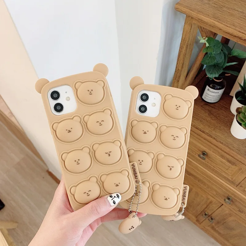 

New Silicone Squeezing Bear Fidget Pop It Phone Case For iPhone 12 11 XR Xs Max