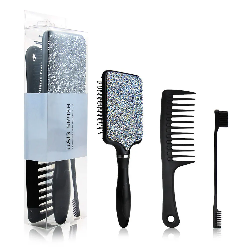 

Hot selling comb set elegant gift paddle brush edge brush dengtangling hair brush for friend, Black