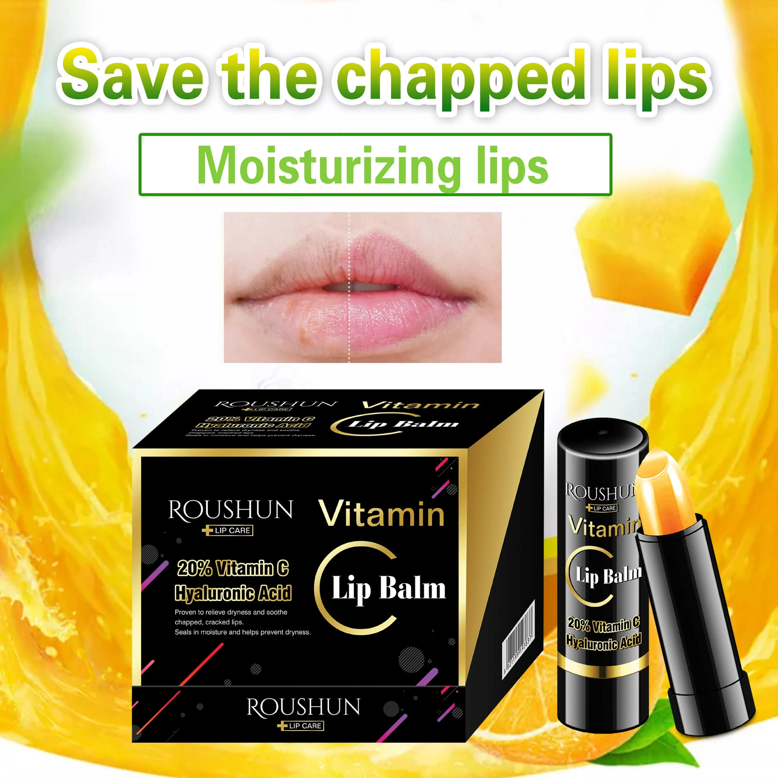 Roushun Vitamin C Lip Balm Lip Repair Ointment Longlasting Moisture