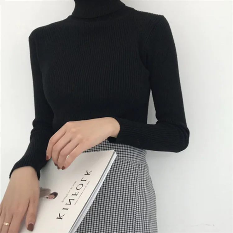 

Stretch Women Sweaters Turtleneck Pullovers soft Primer Shirt Long Sleeve Korean Slim-fit Tight Sweater 2021 Autumn Winter Solid, As picture