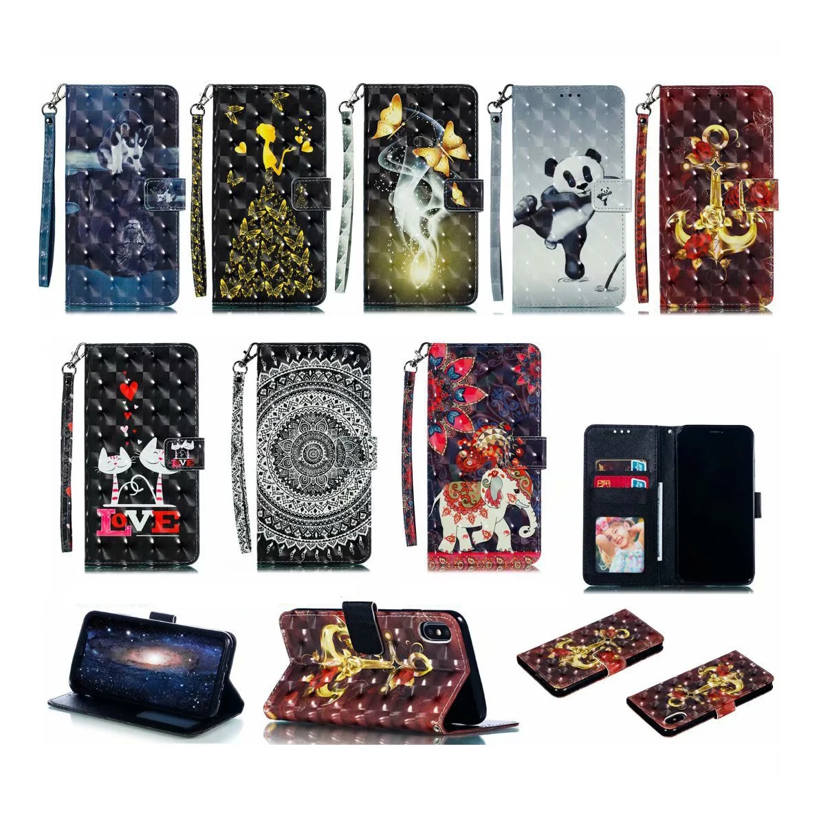 

2022 custom pu leather smart wallet with wireless power bank card holder phone case For IPhone case