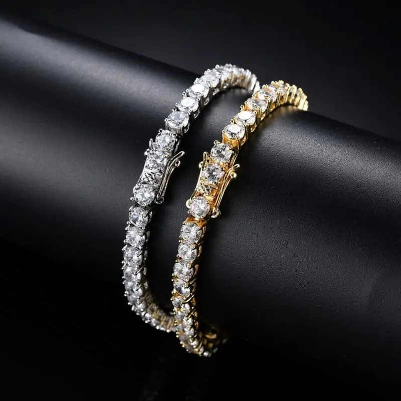 

3mm 4mm 5mm Brass Zircon Tennis Chain Bracelet Hip hop Jewelry Gold Silver Material Men CZ Bracelet Iced Out