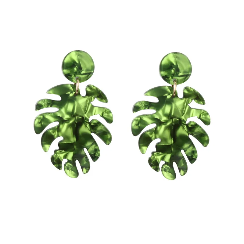 

2021 New Autumn Arrivals Resin Acrylic Monstera Leaf Drop Earrings Acetic Acid Acrylic Palm Leaf Earrings, As picture