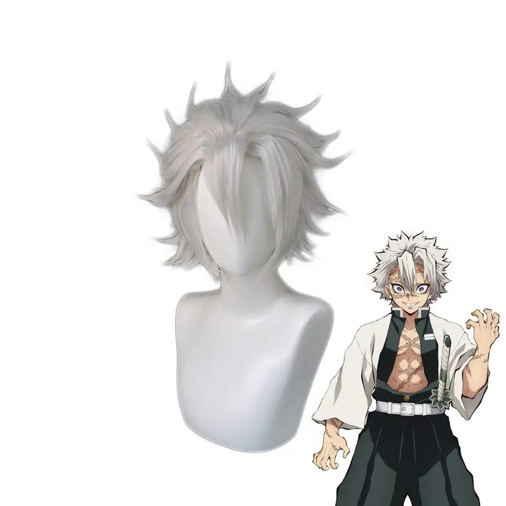 

Funtoninght cheap Demon Slayer wigs Kimetsu no Yaiba short silver Shinazugawa Sanemi cosplay wigs for lovers, Pic showed