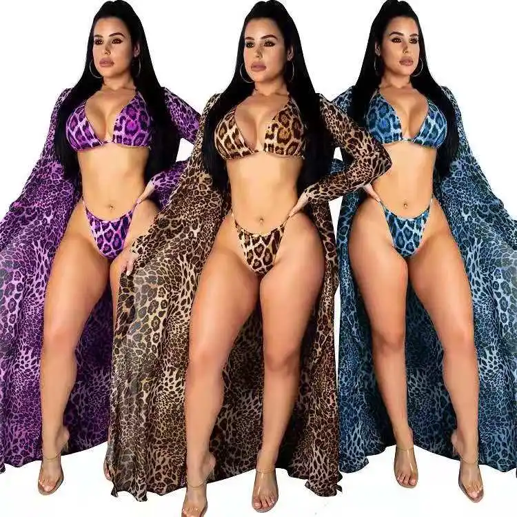 

2021 new arrivals summer hot style women Sexy beach bikini leopard print strap 3 piece swimsuit, Picture show