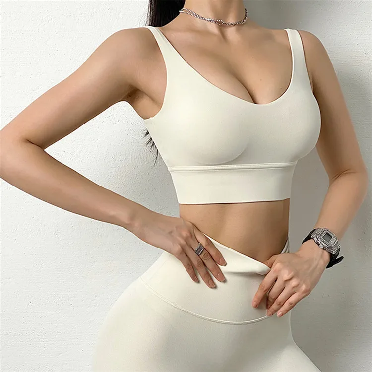 

Hot Sell Sexy Deep V Shockproof Running Fitness Vest Women Beauty Back Gym Workout Yoga Crop Top Nylon Breathable Sports Bra