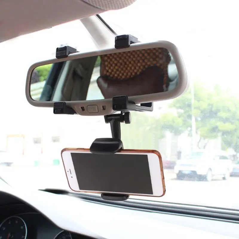 
Adjustable Car Phone Holder Rearview Mirror Mount Stand Bracket for iPhone Huawei Samsung GPS Navigation 4-5.8