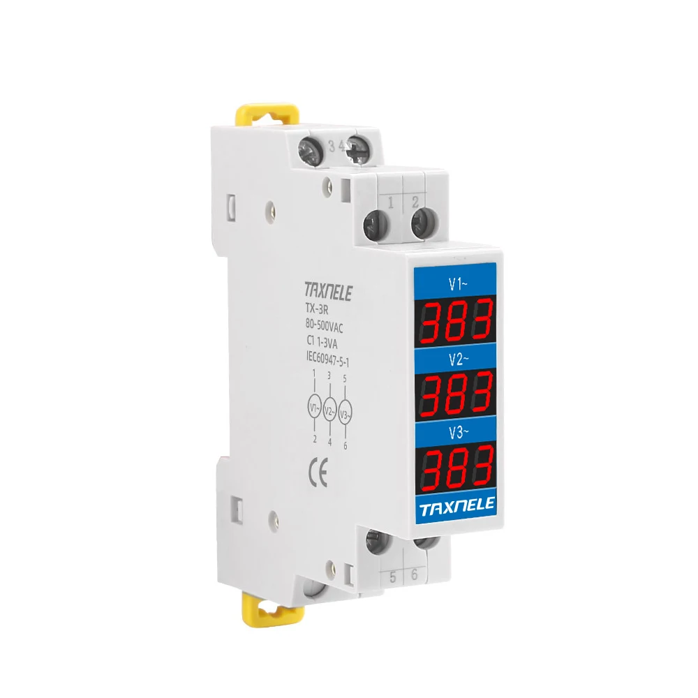 

Din Rail 18mm Three Phase Voltage Meter Ac 80-500V 220V 380V Modular Voltmeter Gauge Indicator LED Digital Display Detector