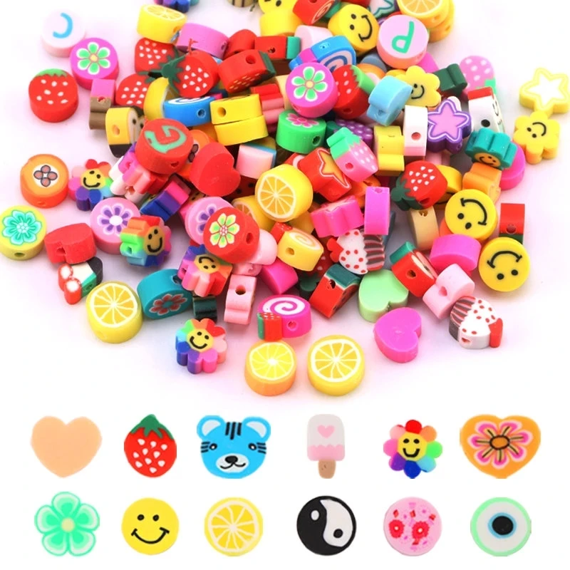 

30PCS Soft Polymer Clay Beads Animal Fruit Smiley Face Loose Spacer Beads For Women Girls Jewelry Making DIY Bracelet Necklace