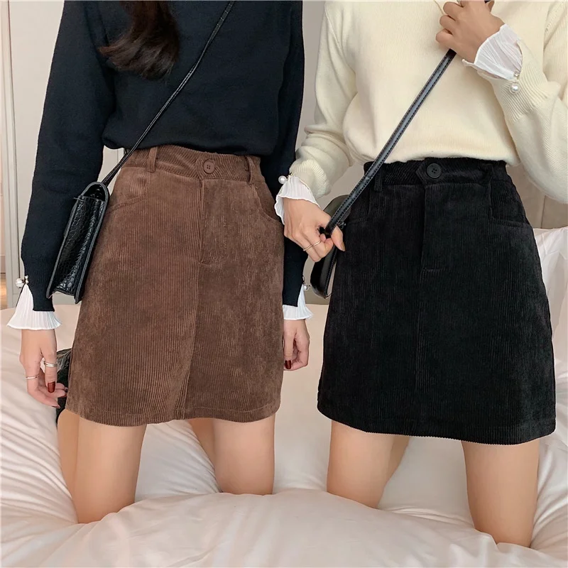 

B62541A Autumn 2020 new style high-waisted slim corduroy short skirt