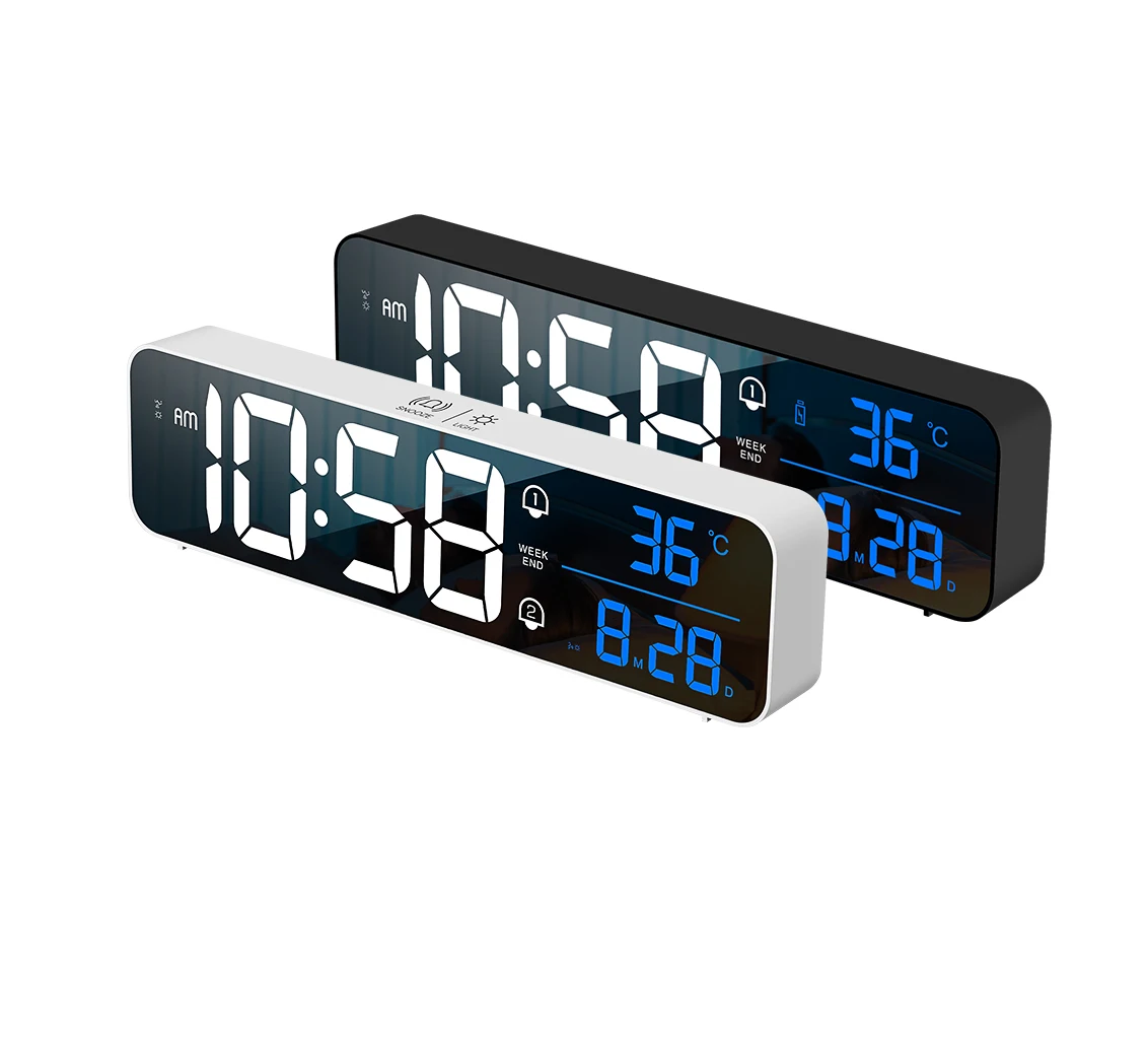 

2021 Electronic Digits Wall Clocks Smart Night Light LED Display Desk Table Home Office Bedroom Clock, White, black