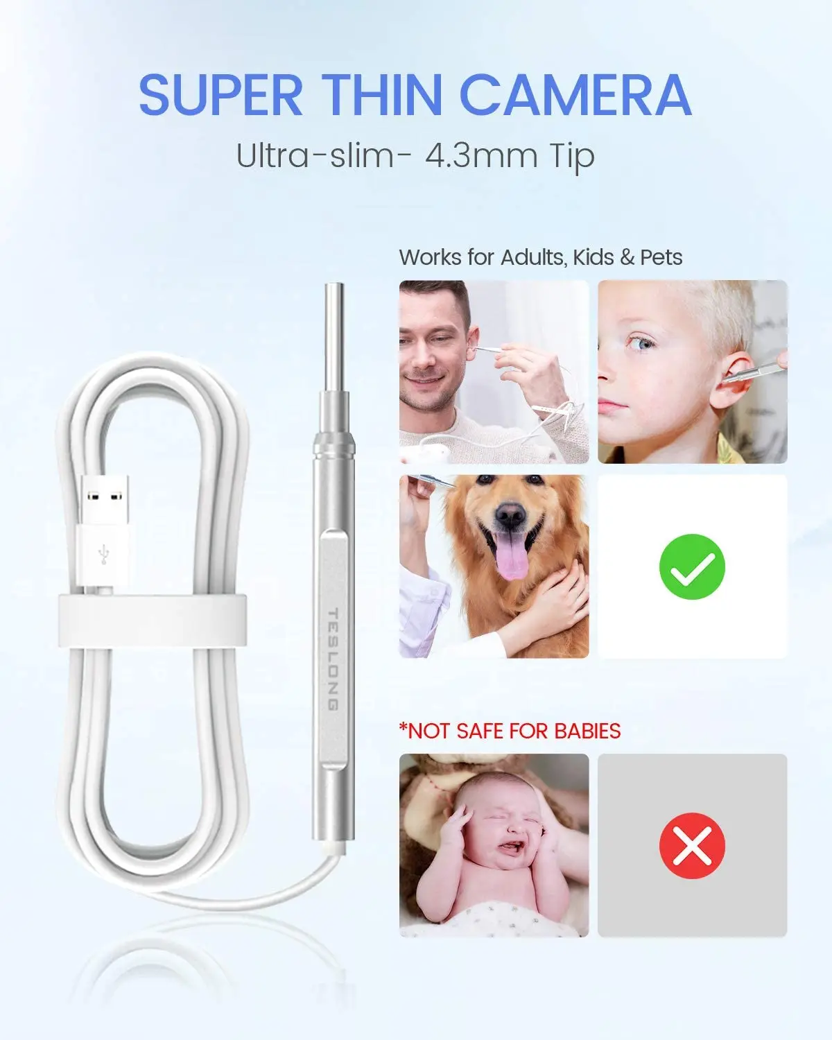 

Personal and Home Use smart portable video otoscope 6 LED camera for inspection otoscopio, Silver