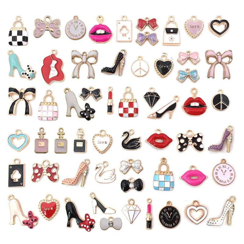 

Enamel Charms Alloy Mixed Girl Lipstick Lip Dress Shoes Necklace Pendant Bracelet Accessory Jewelry Making Wholesale, Photo