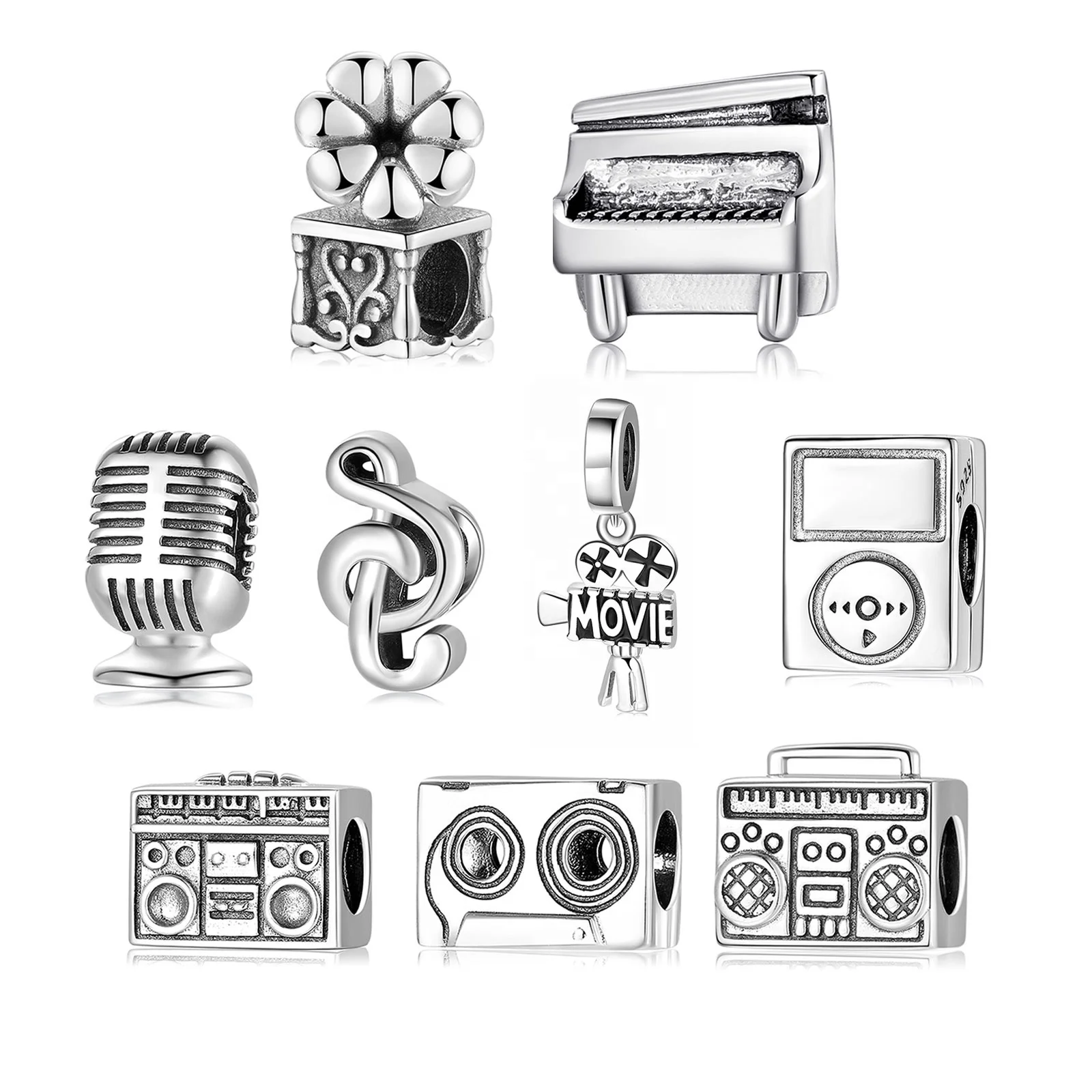 

Real 925 sterling silver Microphone shaped Beads Charms for Bracelets Women's Accessories jewelry making Wholesale custom logo