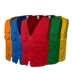 JL-10222 custom multi - pocket waistcoat zipper unisex cotton vest jacket breathable work waistcoats safety vest