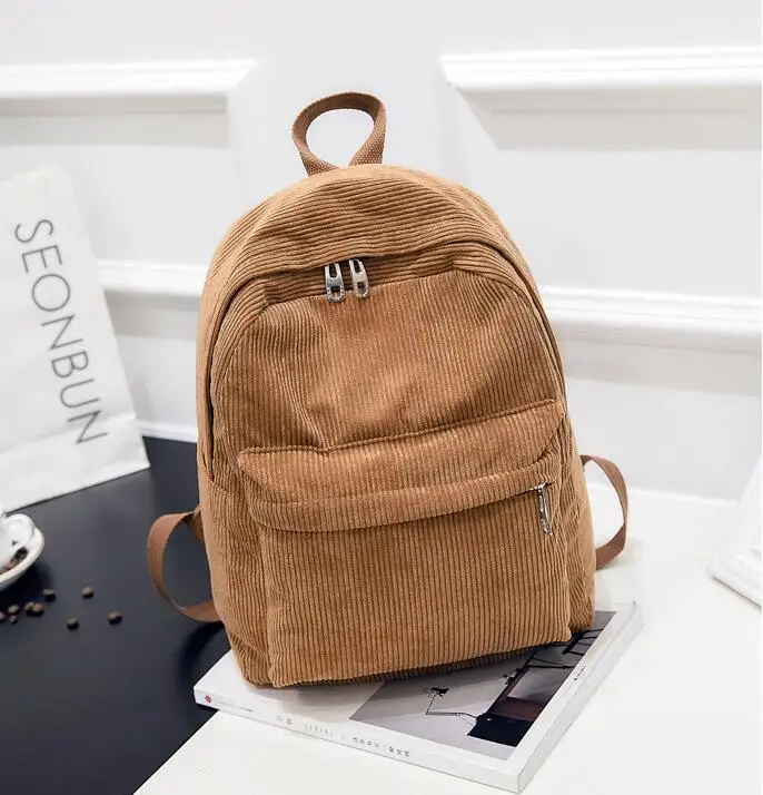

Wholesale Cheap Solid Corduroy School Backpack Large Capacity Unisex Teenagers Preppy Style Backpack Bag