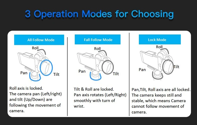 3 Operation Modes Panoramic Shooting Cell Phone Handheld Gimbal Camera Stabilizer with Tripod for Film Maker Video Vlog