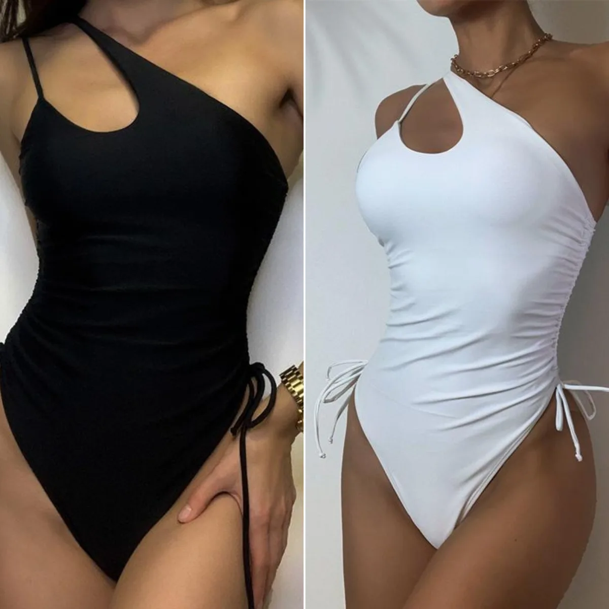 

Miyouj One shoulder swimsuit sexy hollow out white swimwear high waist one piece monokini plus size womens thong bathing suits, Customized colors