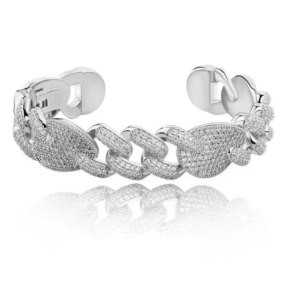 

Luxury Ice Out Gold Plated Cuff Bracelets New Design Elegant Cuban Link Coffee Bean Bracelet