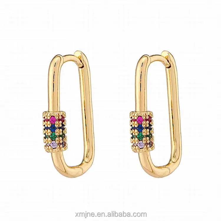 

European And American Micro-Inlaid Zircon Earrings Colorful Fashion New Geometric Stud Earrings For Women