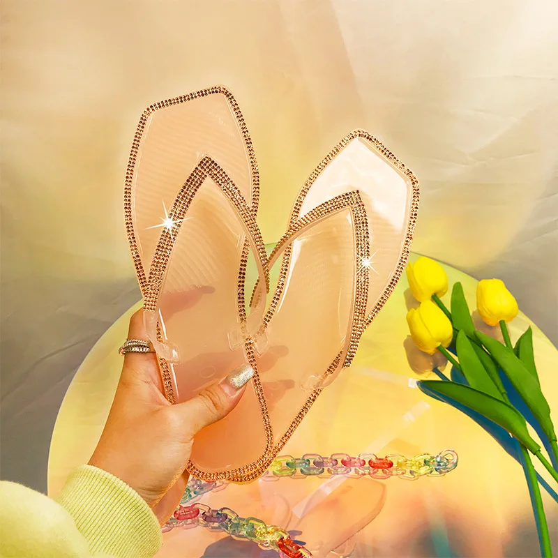 

New Summer Fashion Beach Soft Lady Outdoor Women Square Toe Slides Sliders Slippers Woman Slipper Flip Flops, As picture